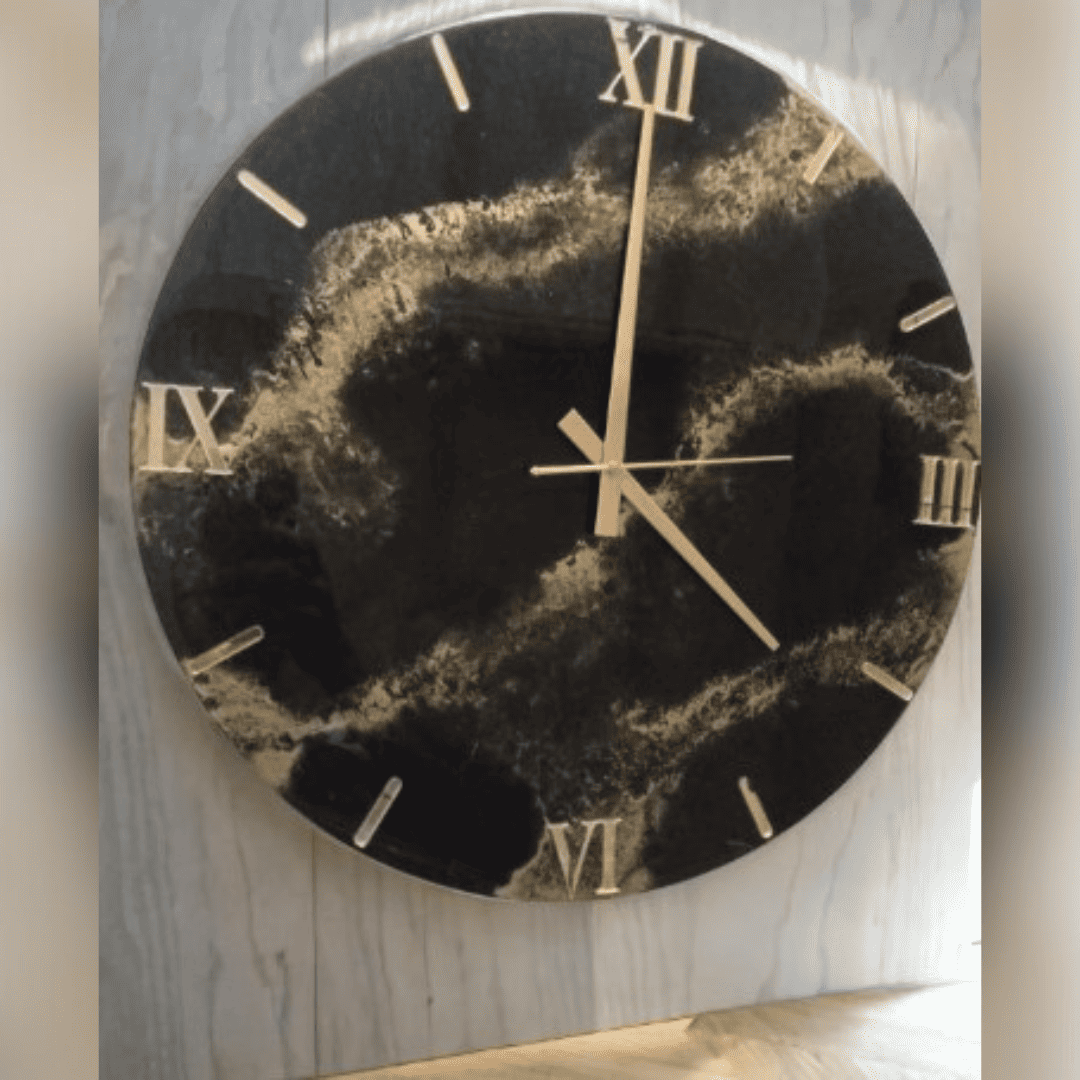 Black With Golden Glitar Clock Black With Golden Glitar Clock